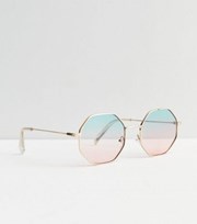 New Look Gold Octagon Frame Gradient Lens Sunglasses